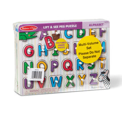 Wooden Peg Puzzle 6-Pack: Vehicles, Numbers, Safari, Farm, Pets, Alphabet