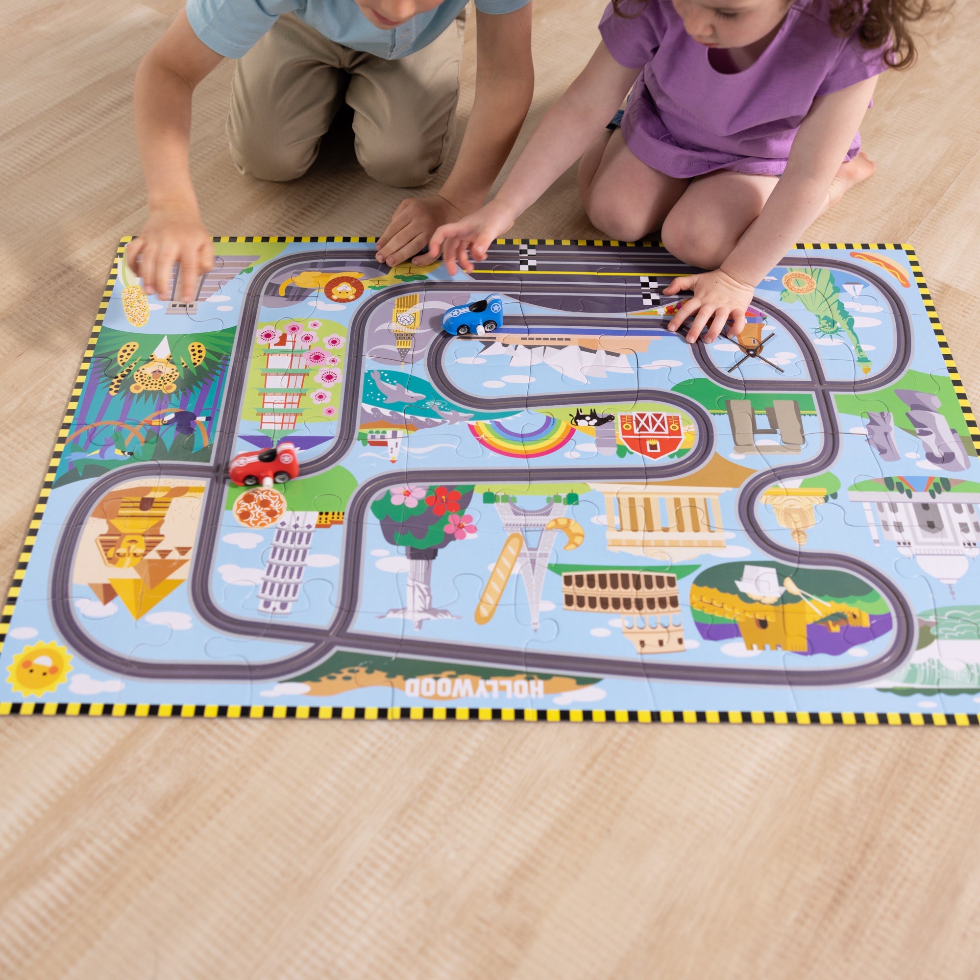 Race Around the World Tracks Floor Puzzle - 48 Pieces