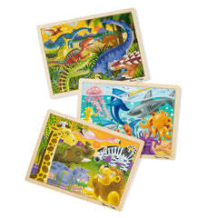 Wooden Jigsaw Puzzle 3-Pack: Dinosaur, African Plains, Under the Sea
