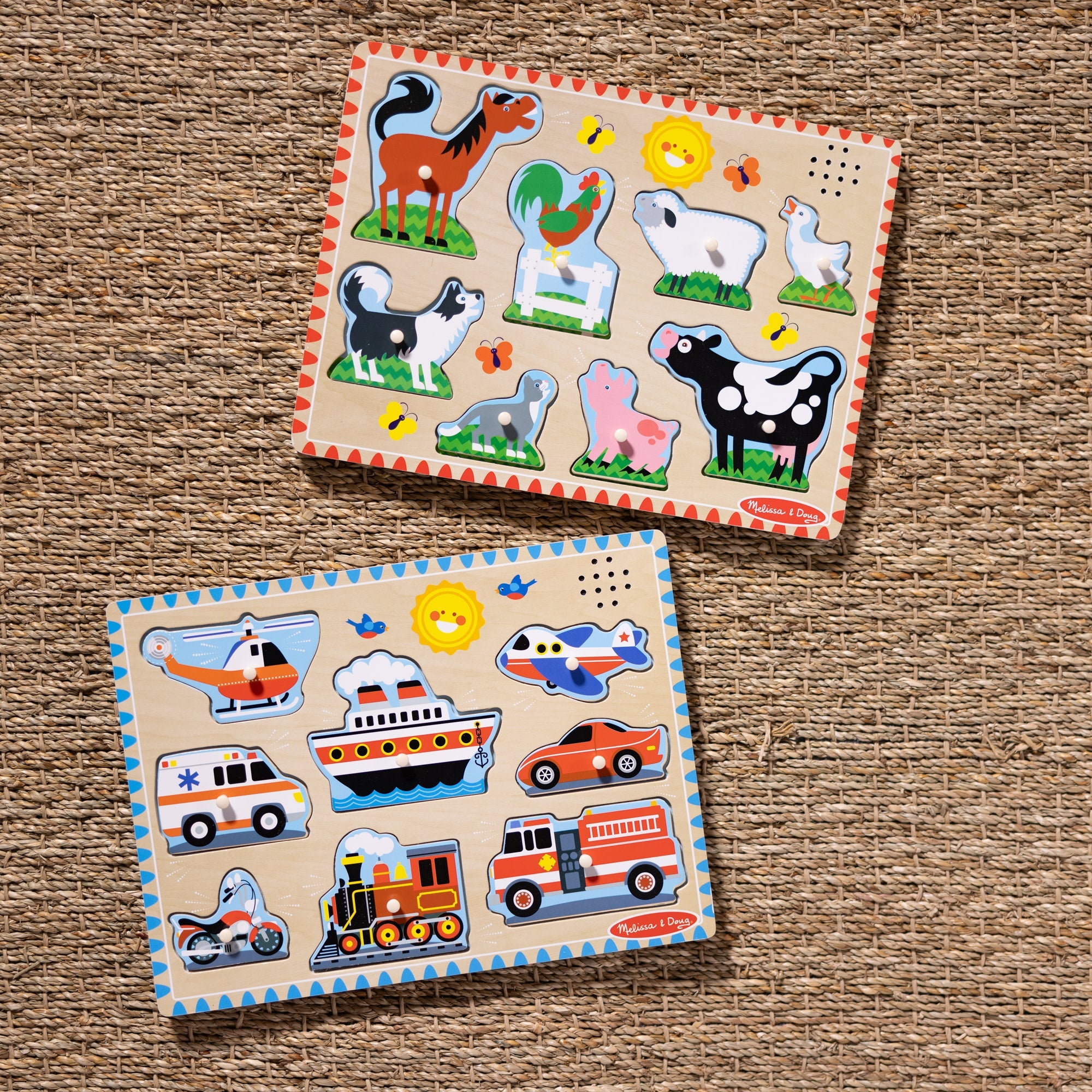 Wooden Sound Puzzle 2-Pack – Farm Animals, Vehicles