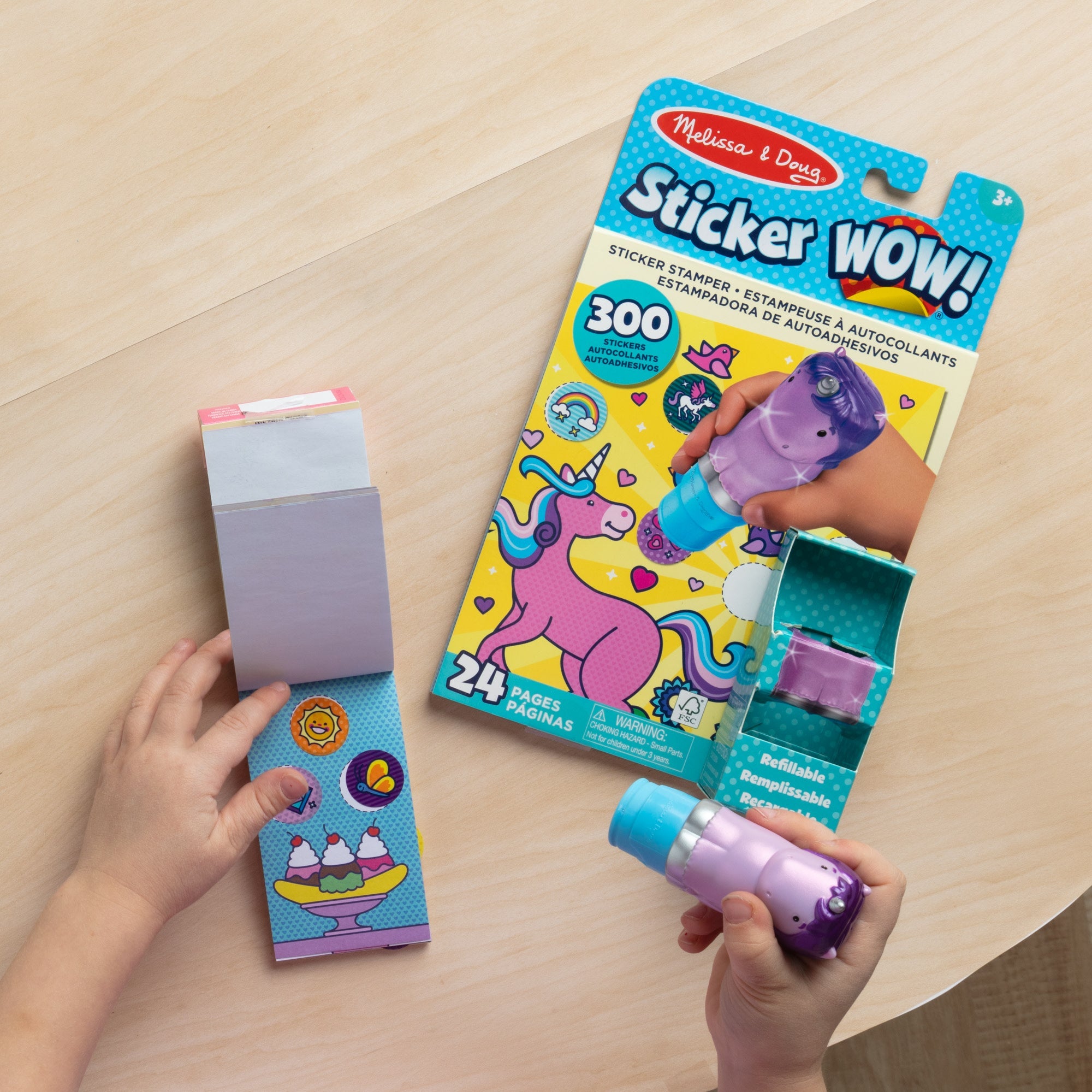 Sticker WOW!™ Purple Unicorn Bundle: Activity Pad & Sticker Stamper + Mini Activity Pad and 200 Refill Stickers