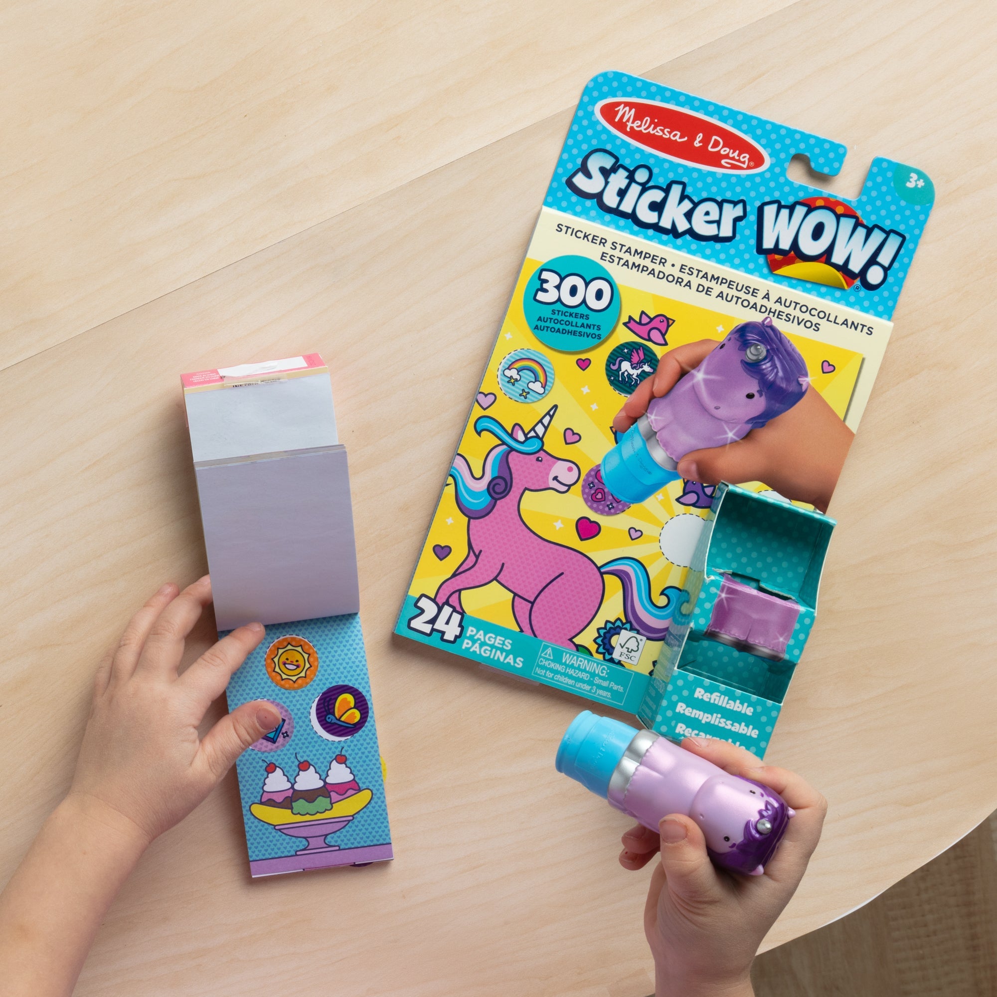 Sticker WOW!™ Purple Unicorn Bundle: Activity Pad & Sticker Stamper + Mini Activity Pad and 200 Refill Stickers