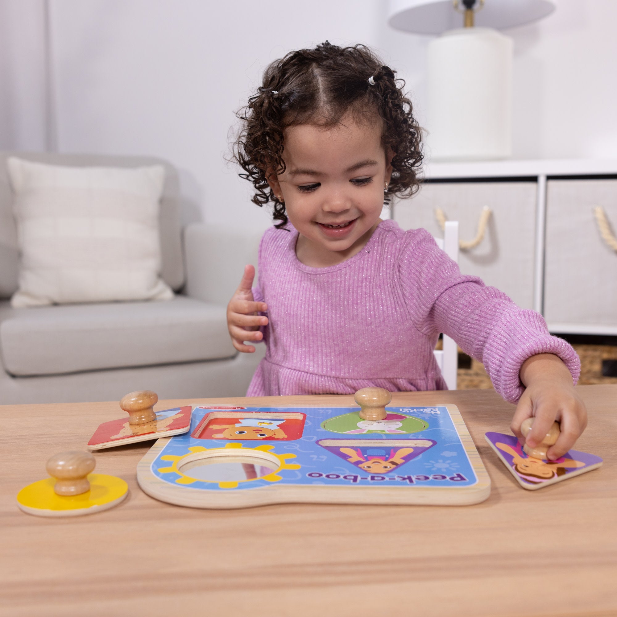 Ms. Rachel™ Wooden Peek-a-Boo Jumbo Peg Puzzle – 4 Pieces