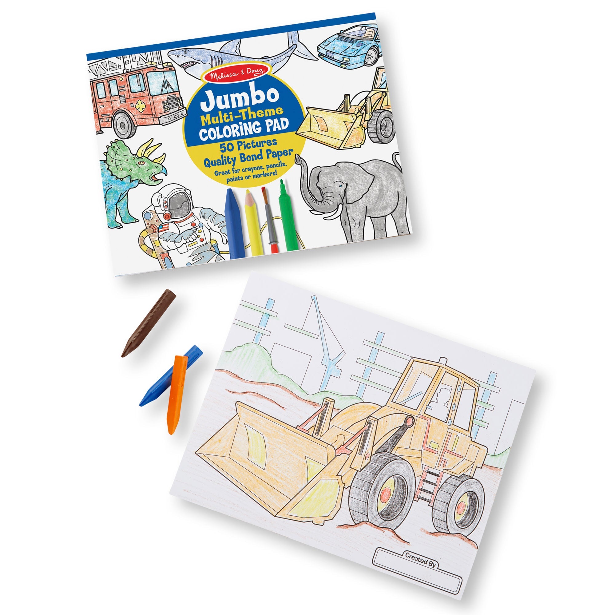 Jumbo 50-Page Kids' Coloring Pad - Space, Sharks, Sports, and More