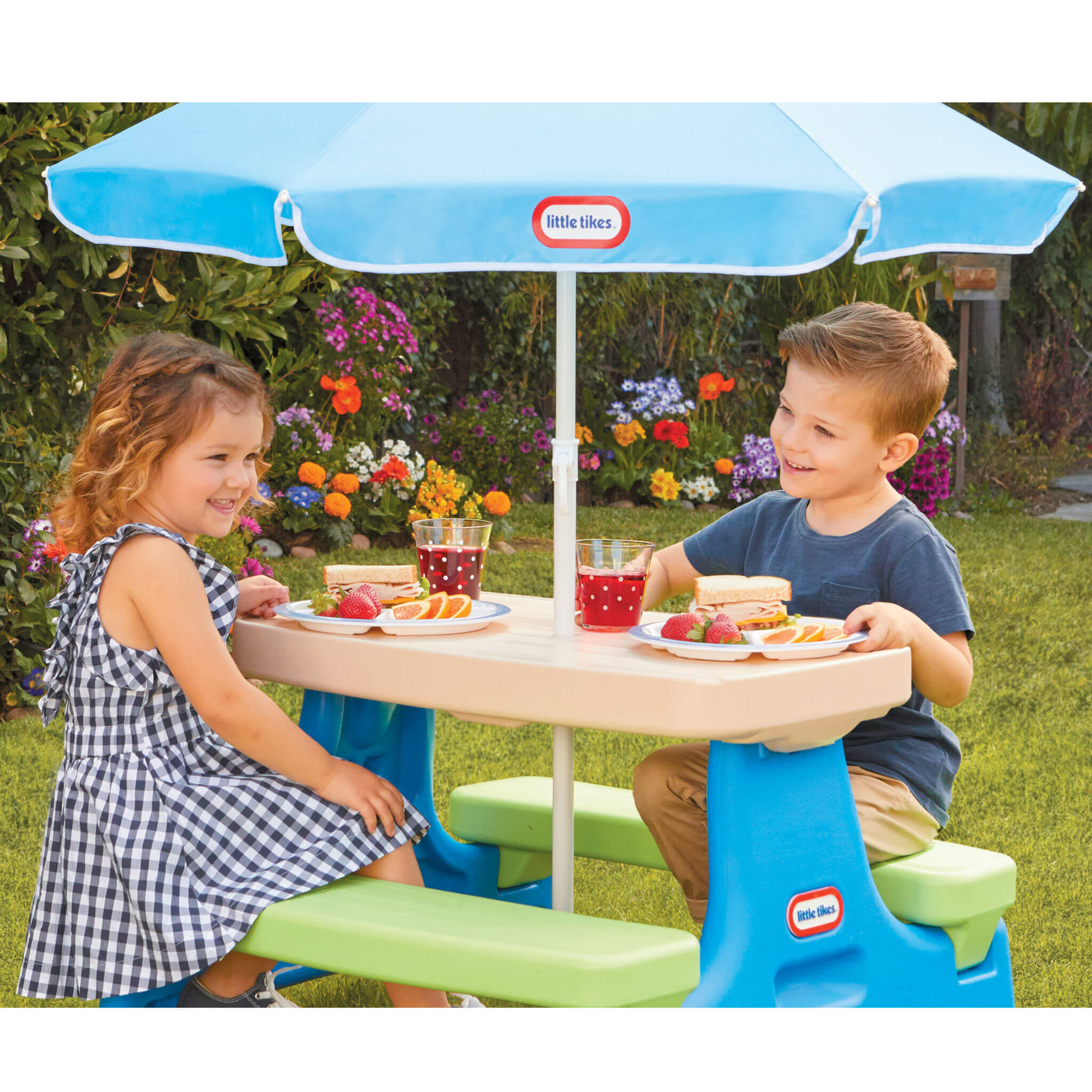 Easy Store™ Jr. Play Table with Umbrella - Blue/Green