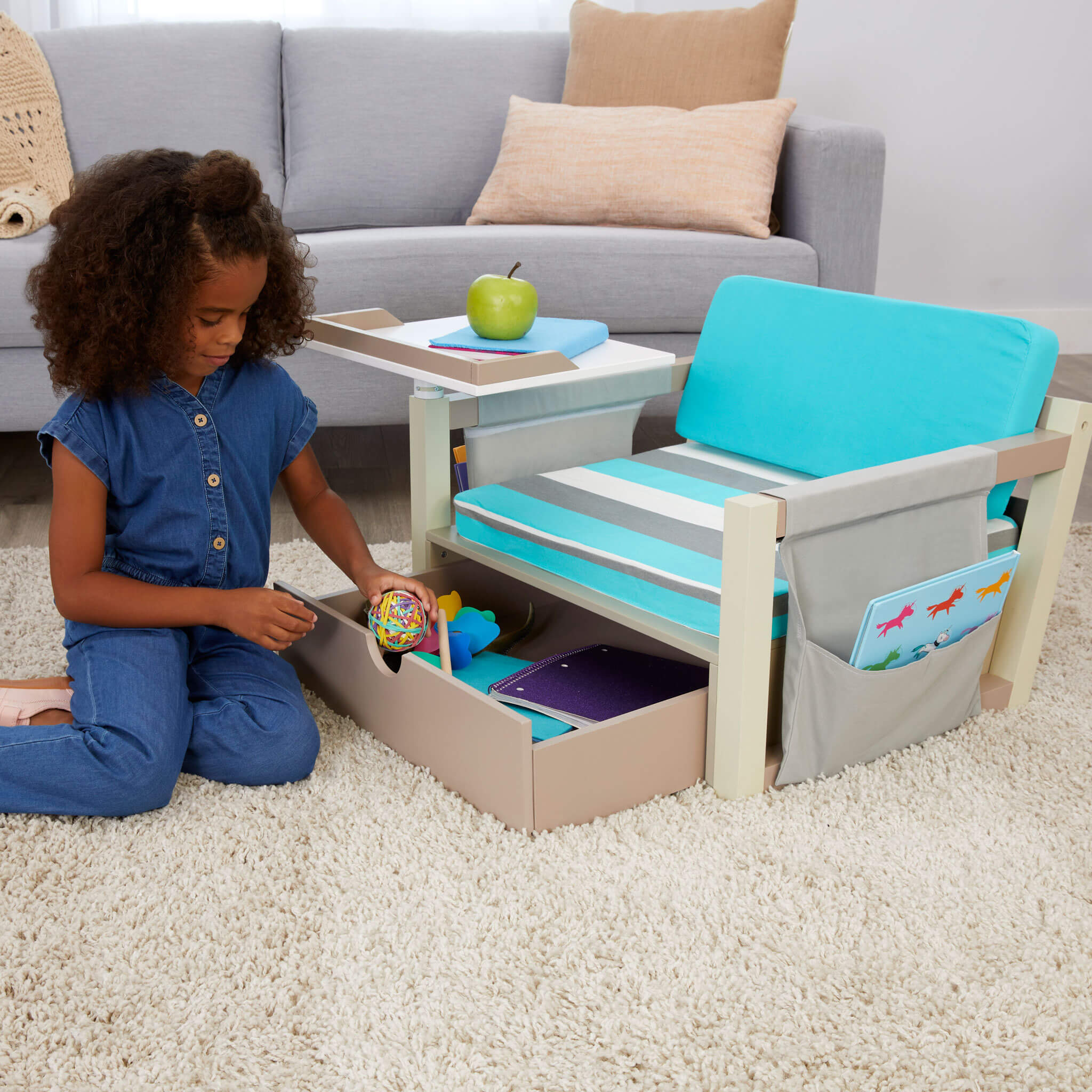 2-in-1 Fun & Study Swivel Desk – Wooden Desk with Chair, Swivel Surface, Storage, and Book Organizer