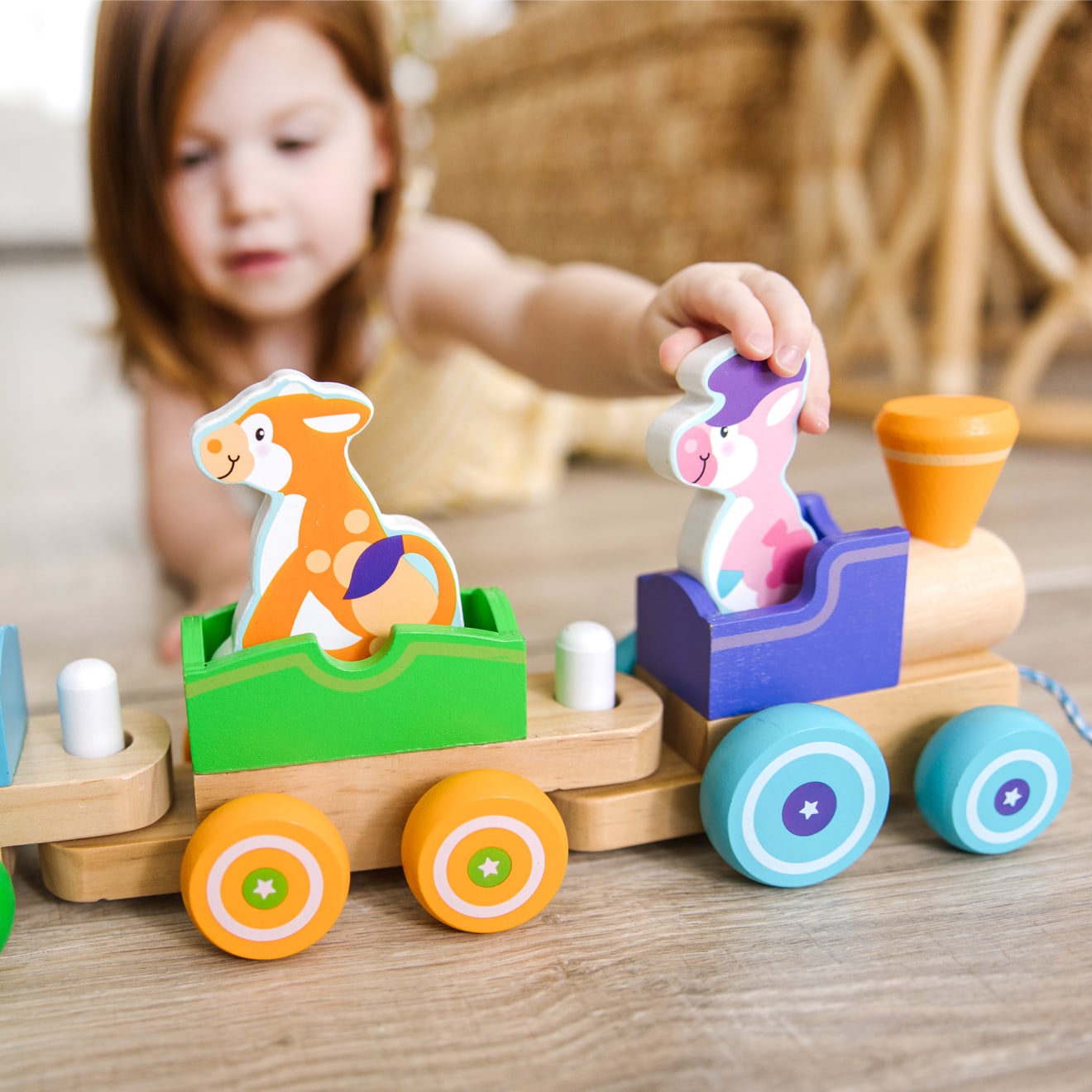 First Play Wooden Rocking Farm Animals Pull Train