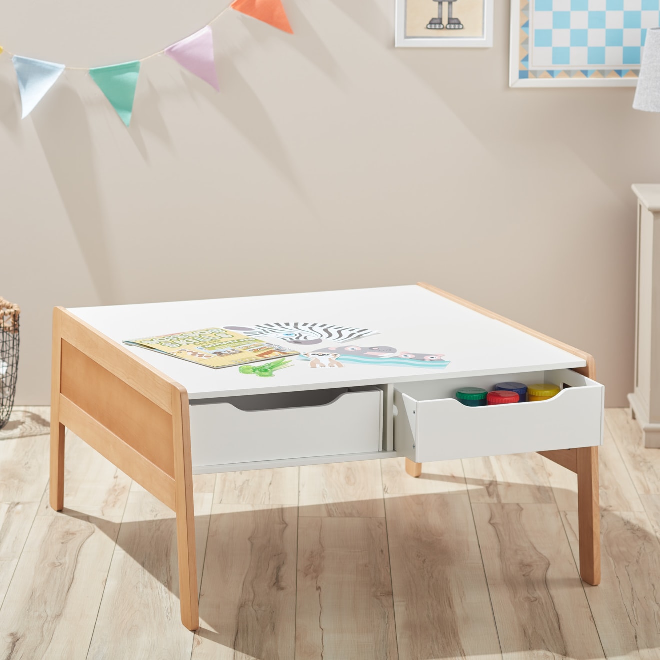 Wooden Art & Activity Table with Bins