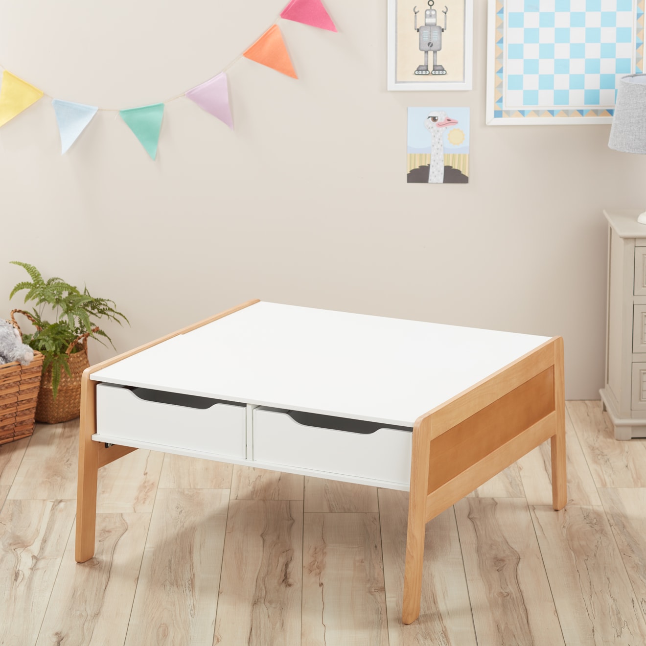 Wooden Art & Activity Table with Bins