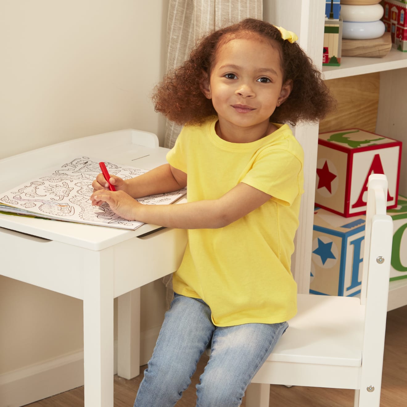 Child's Lift-Top Desk & Chair - White