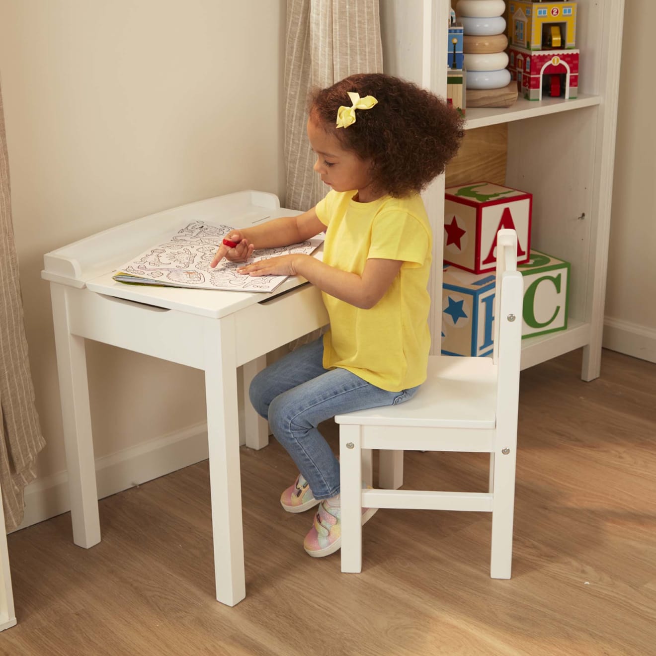 Child's Lift-Top Desk & Chair - White