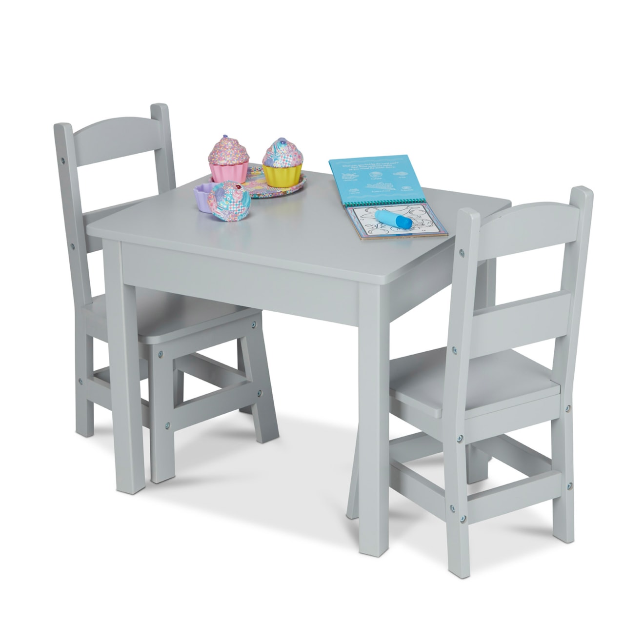 Wooden Table & 2 Chairs - Gray