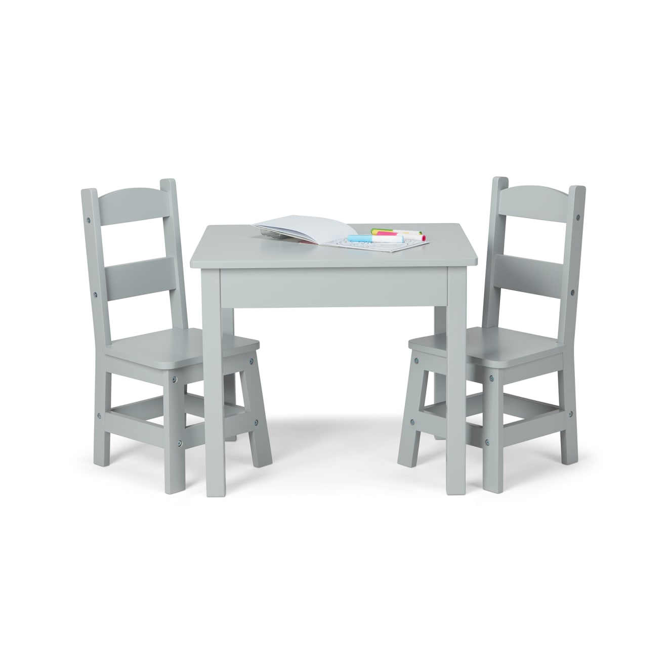 Wooden Table & 2 Chairs - Gray