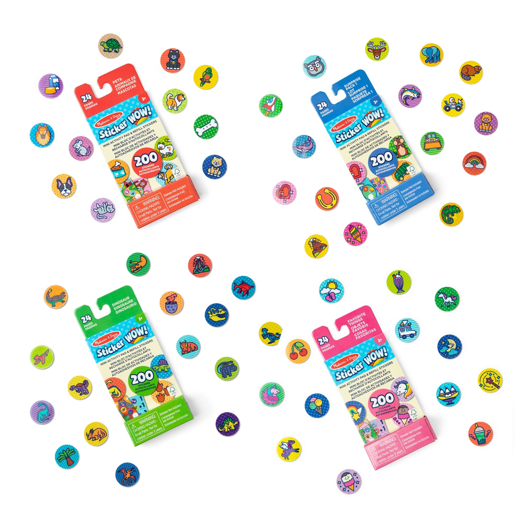 Sticker WOW!™ Mini Activity Pad and Refill Stickers 4-Pack (Dinosaur, Pets, Favorite Things, Surprise Pack 1) - Stamper Not Included
